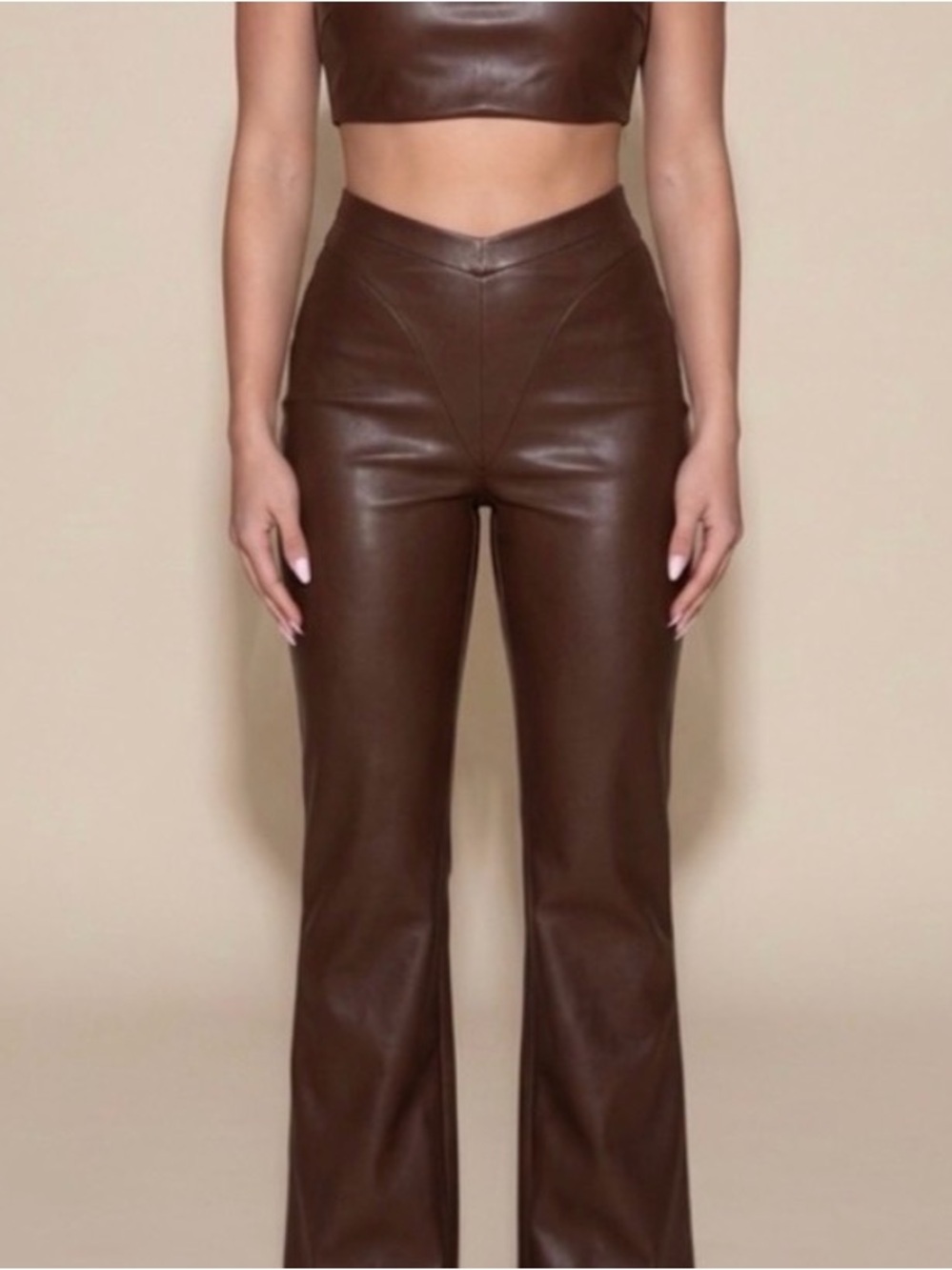 Skims Brown Faux Leather Flare Pants